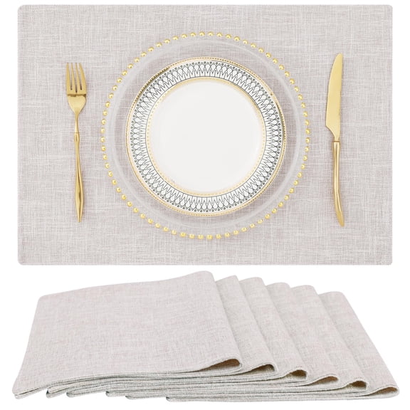 Kaleduo Cotton Linen Placemats Set of 6, Cloth Washable Farmhouse Dining Table Mats for Indoors & Outdoors, Easy to Clean, Neutral Beige, 13 x 19 Inch