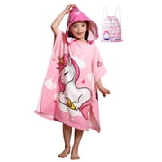Kaleduo Pink Unicorn Hooded Bath Towel for Kids 3 4 5 6 7 8 Years, Soft Toddler Swim Cover-Up Beach Poncho Towel