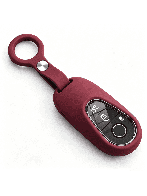 Soft Silicone Key Fob Cover with Keychain, 360° Protective Case for Compatible Mercedes-Benz C/S/E/SL/GLC/EQE/EQS Smart Keys(red)