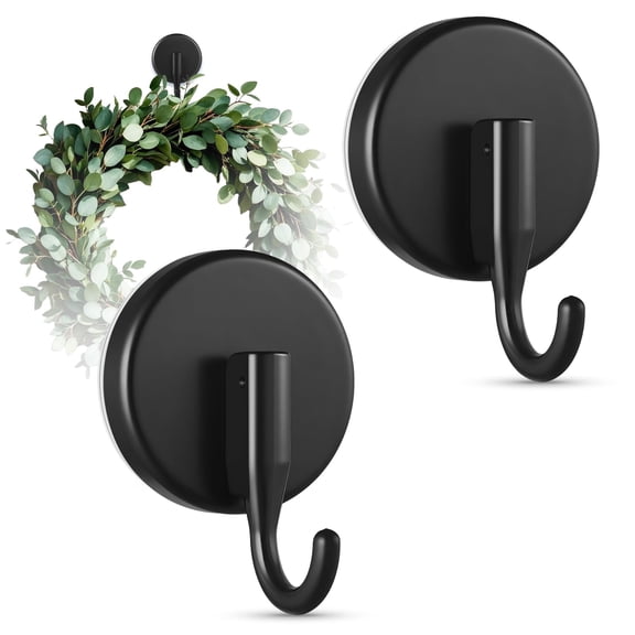 Kaleduo Suction Cup Wreath Hanger, Upgraded Reef Hook for Front Door/Glass Window/Over Door, Christmas/Thanksgiving/Halloween/July 4th/Easter/Valentine/Spring/Summer/Fall (Black, 2-Pack)