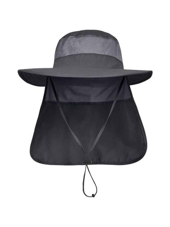 Mens UPF 50+ Sun Protection Safari Cap Wide Brim Fishing Hiking Hat with Neck Flap for Garden Work