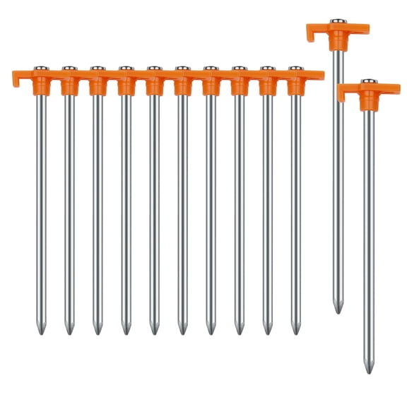 Kaleduo Tent Stakes, 10PCS 7.1 Inch Heavy-Duty Metal Ground Stakes, Non-Rust Tent Pegs with Orange Tops for Camping, Hiking & Garden