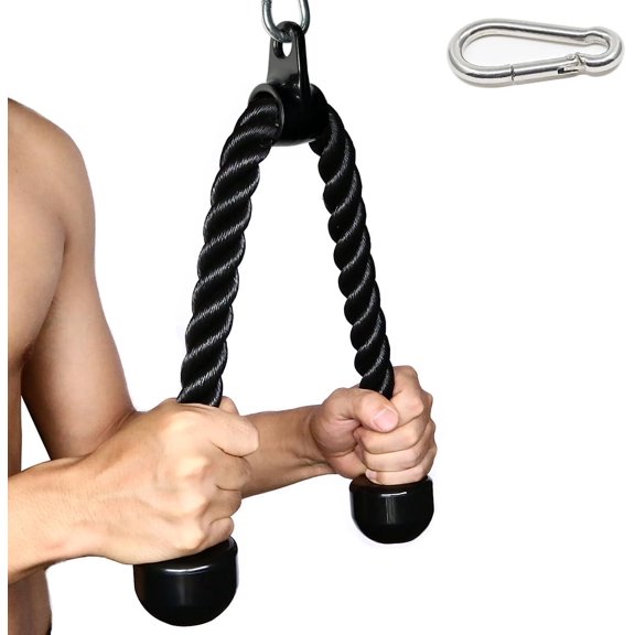 Kaleduo Tricep Rope Cable Attachment, Heavy-Duty Coated Nylon Pull Down Rope with Rubber Ends & Carabiner, 27/36 Inch for Gym Workouts