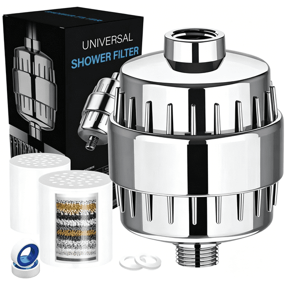 Kaleduo Universal Shower Filter with 2 Cartridges, High Output Hard Water Softener, Revitalizing Shower Head Filter for Dry Skin & Hair, Universal Bathroom Shower Filter