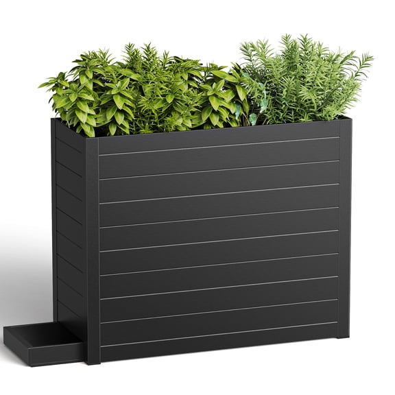 Kaleemen Outdoor Planter Box with Removable Plugs,Large Rectangular Metal Planter for Outdoor & Indoor, Black