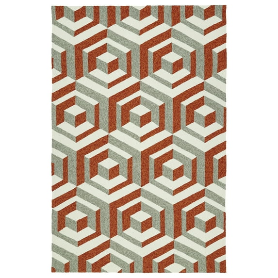Kaleen Escape Geometric Boxes 8-Foot x 10-Foot Indoor/Outdoor Area Rug in Paprika