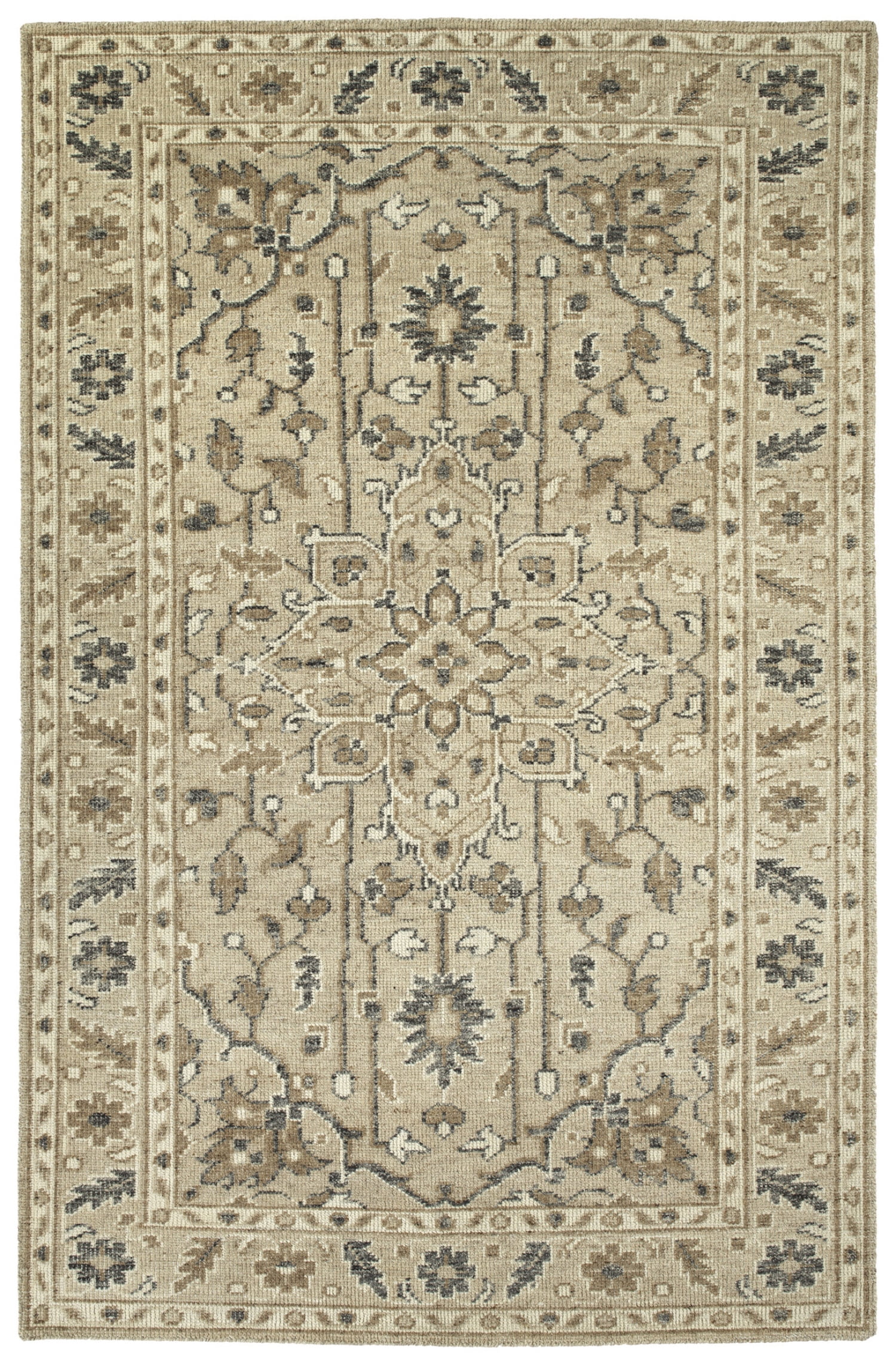 Herrera Ivory Rectangular Hand-Knotted Wool Area Rug, 3' x 5'