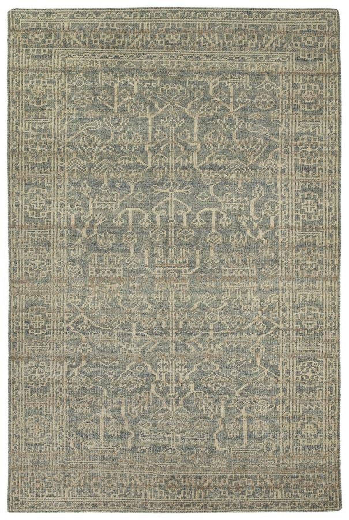 Ivory and Light Brown Hand-Knotted Wool Rectangular Rug
