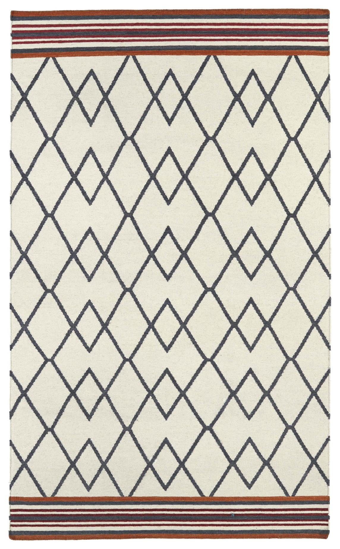 Ivory Geometric Wool 5' x 8' Handwoven Flatweave Area Rug