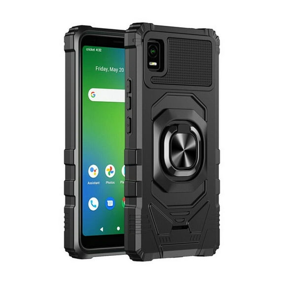 Kaleidio Case For Cricket Vision Plus (2022), Emmett [Robotic Hybrid] Rugged Shockproof [Ring Stand] Magnetic Armor Impact Cover [Black/Black]
