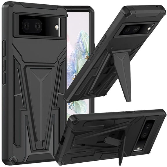 Kaleidio Case For Google Pixel 7 (2022) [Alien Hybrid] Rugged Shockproof [Kickstand] Magnetic Armor Impact Cover [Black/Black]