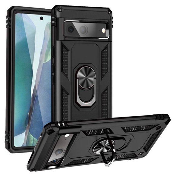 Kaleidio Case For Google Pixel 7 (2022) [Hybrid Protector] Rubberized Shockproof [Ring Stand] 2-Piece Armor Cover [Black/Black]
