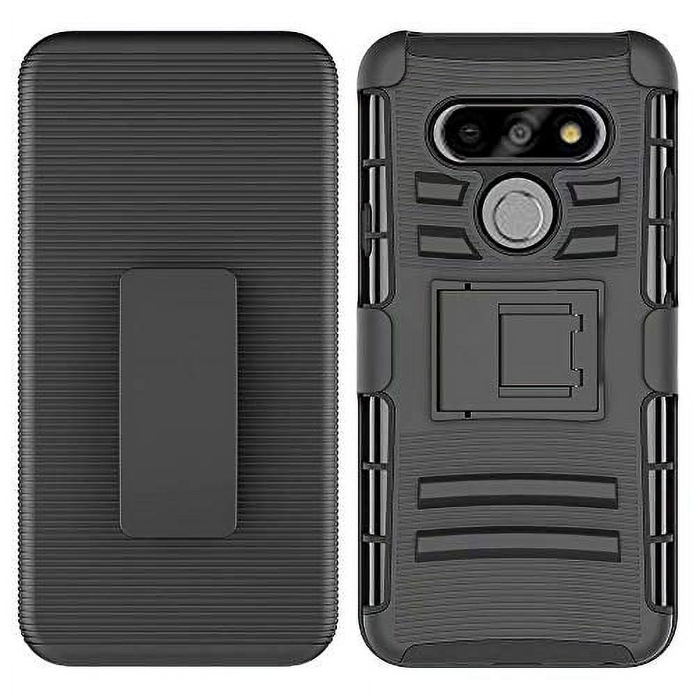 Kaleidio Case For LG Harmony 4, Premier Pro Plus L455DL, Xpression Plus 3 [Dual Form] Rugged Holster [Belt Clip][Shockproof] Dual Layer Rubberized Armor Kickstand Cover [Black/Black] - image 1 of 1
