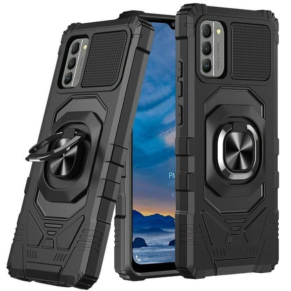 Kaleidio Case For Nokia G400 5G [Robotic Hybrid] Rugged Shockproof [Ring Stand] Magnetic Armor Impact Cover [Black/Black]