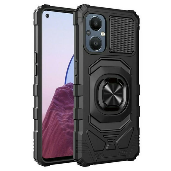 Kaleidio Case For OnePlus N20 5G [Robotic Hybrid] Rugged Shockproof [Ring Stand] Magnetic Armor Impact Cover [Black/Black]