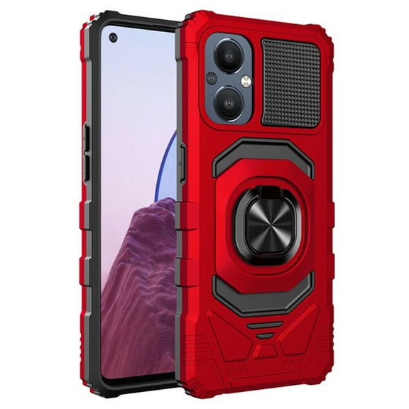 Kaleidio Case For OnePlus N20 5G [Robotic Hybrid] Rugged Shockproof [Ring Stand] Magnetic Armor Impact Cover [Red/Black]