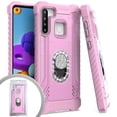 thumbnail image 1 of Kaleidio Case For Samsung Galaxy A21 [Metal Jacket] Impact Protection [Diamond Studs Ring Stand] Protector Armor Cover [Pink/Pink], 1 of 1