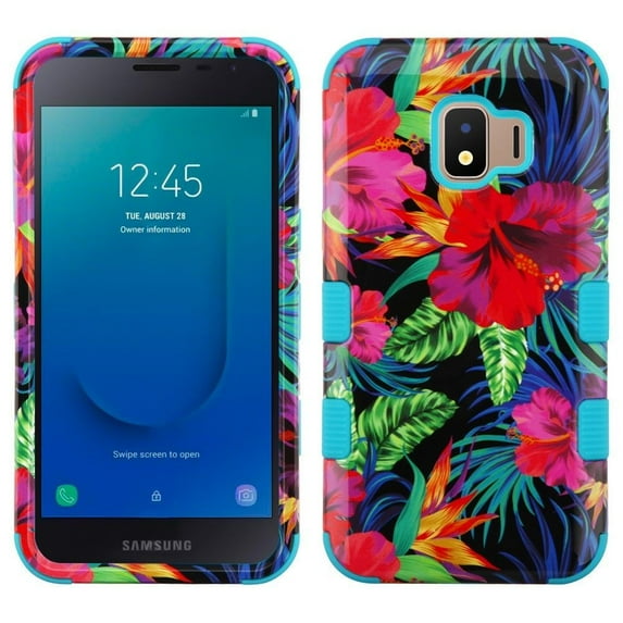 Kaleidio Case For Samsung Galaxy J2 Core J260, J2 Pure, J2 (2019) [TUFF Armor] Impact Protective Hybrid [Shockproof] 3-Piece Dual Layer Rubber Cover w/ Overbrawn Prying Tool [Colorful Hibiscus Flower]