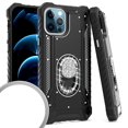 thumbnail image 1 of Kaleidio Case For iPhone 12 Pro Max (6.7") [Metal Jacket] Impact Protection [Diamond Studs Ring Stand] Protector Armor Cover [Black/Black], 1 of 2