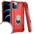 thumbnail image 1 of Kaleidio Case For iPhone 12 Pro Max (6.7") [Metal Jacket] Impact Protection [Diamond Studs Ring Stand] Protector Armor Cover [Red/Red], 1 of 2