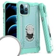 thumbnail image 1 of Kaleidio Case For iPhone 12 Pro Max (6.7") [Metal Jacket] Impact Protection [Diamond Studs Ring Stand] Protector Armor Cover [Teal/Teal], 1 of 2