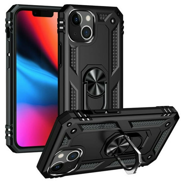 Kaleidio Case For iPhone 13 (6.1") [Hybrid Protector] Rubberized Shockproof [Ring Stand] 2-Piece Armor Cover [Black/Black]