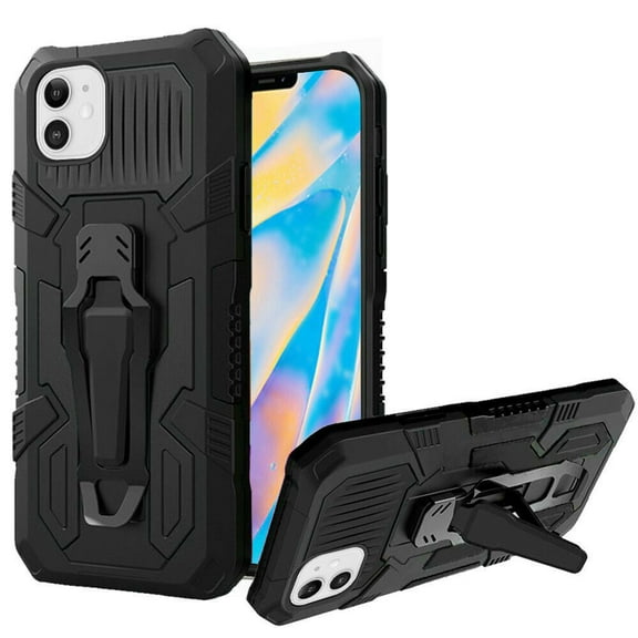Kaleidio Case For iPhone 13 (6.1") [Travel Armor] Rugged Shockproof [Kickstand Clip] Magnetic Impact Cover [Black/Black]