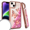 thumbnail image 1 of Kaleidio Case For iPhone 14 Plus (6.7") [Quicksand Glitter] TPU Gel Slim Hybrid Skin Cover [Liquid Rose Gold Motion Butterfly], 1 of 2