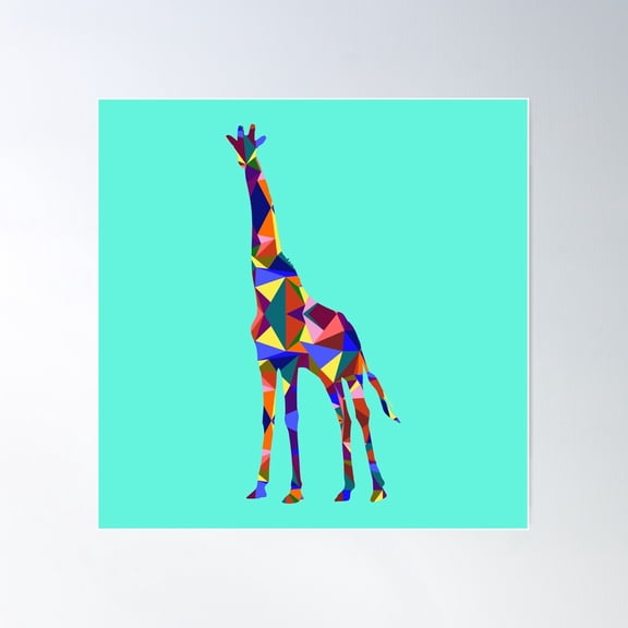 Kaleido-Giraffe (Turquoise) Poster Wall Art, Modern Wall Decor For Living Room Bedroom, 16X16 UNFRAMED