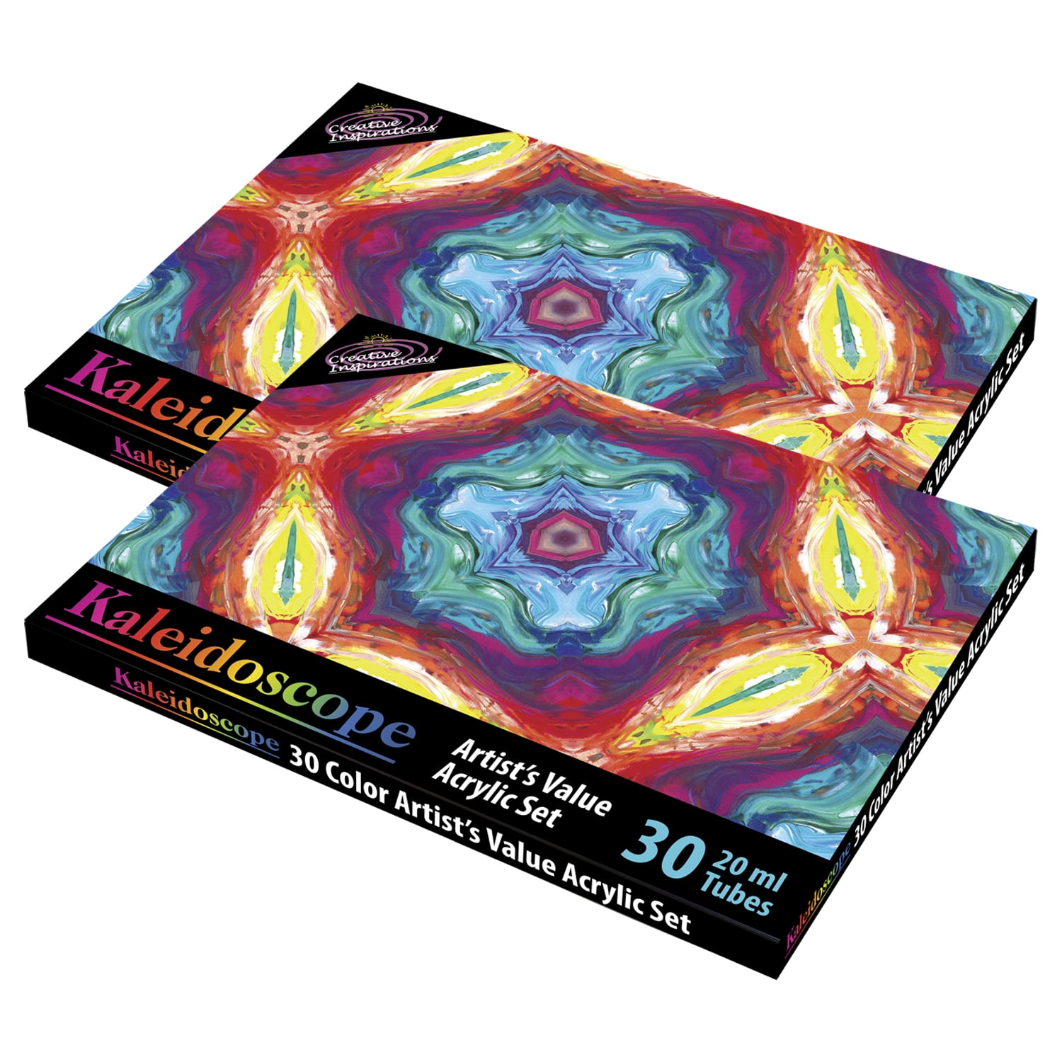 Kaleidoscope 30 Pack Matte Acrylic Paint Set - Multi Surface Paint for Finger Nails, Canvas, Rock, Fabric, Paper, Clay, Metals, and Wood - Pre Mixed Assorted Colors in 20ml Tubes - 2 Pack