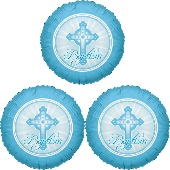 Kaleidoscope Baptism Mylar Balloon Blue Cross 18 Round 3 Balloons