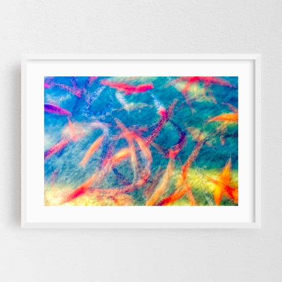 Kaleidoscope Koi - Photography Abstract Psychedelic Surrealism Modern Art Nature Water White Framed Wall Art Print 5 x 7 inches
