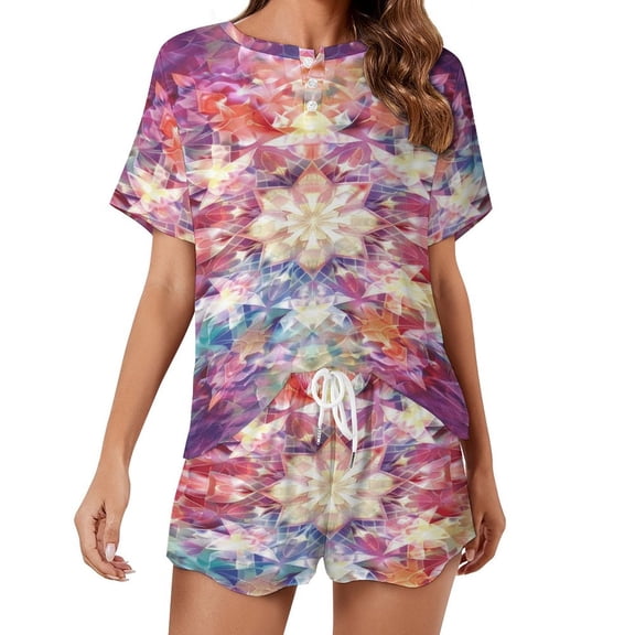 Kaleidoscope Mandala Colorful Floral Boho 2 Pack Women’s Pajama Set Print Sleepwear And Shorts Y2k Loungewear Sets S-5XL