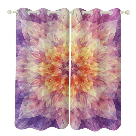 Kaleidoscope Mandala Colorful Floral Boho Blackout Curtains, Watercolor Pattern Window Treatment Grommet Curtains for Bedroom Thermal Insulated Window Curtains for Living Room 2 Panel Set