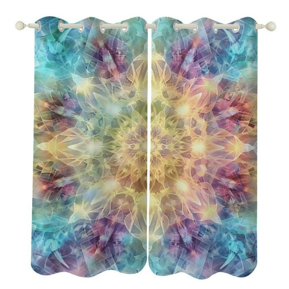 Kaleidoscope Mandala Colorful Floral Boho Blackout Curtains, Watercolor Pattern Window Treatment Grommet Curtains for Bedroom Thermal Insulated Window Curtains for Living Room 2 Panel Set
