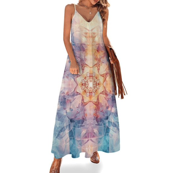 Kaleidoscope Mandala Colorful Floral Boho Design Sleeveless Dress Woman Fashion Long Dresses Women's Summer Suit Dress 2025