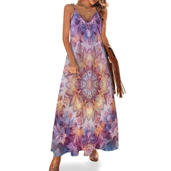 Kaleidoscope Mandala Colorful Floral Boho Fine Art Sleeveless Dress Summer Dress Woman 2025