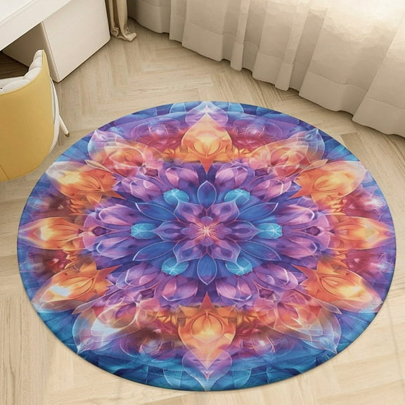Kaleidoscope Mandala Colorful Floral Boho Floral Medallion Round Rug - Small Round Area Rug, Soft Non-Slip Machine Washable Bedroom Mat Indoor Accent Entry Carpet for Office Desk Dorm Hallway