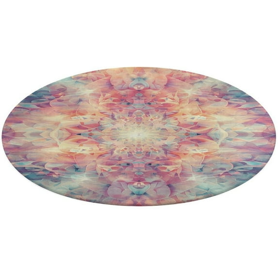 Kaleidoscope Mandala Colorful Floral Boho Floral Medallion Round Rug - Small Round Area Rug, Soft Non-Slip Machine Washable Bedroom Mat Indoor Accent Entry Carpet for Office Desk Dorm Hallway