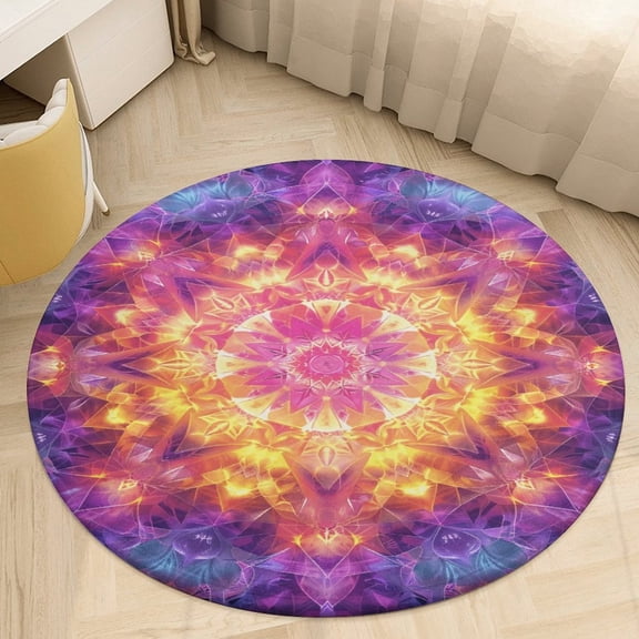 Kaleidoscope Mandala Colorful Floral Boho Floral Medallion Round Rug - Small Round Area Rug, Soft Non-Slip Machine Washable Bedroom Mat Indoor Accent Entry Carpet for Office Desk Dorm Hallway