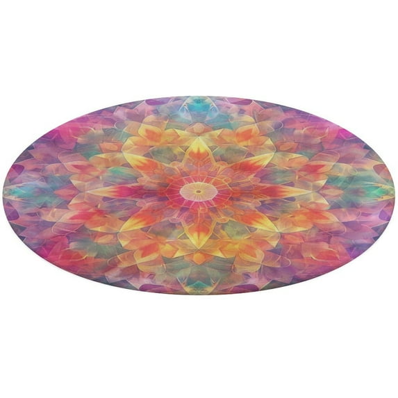 Kaleidoscope Mandala Colorful Floral Boho Round Rugs -Washable Non-Slip Small Round Area Rug Throw Soft Circle Rugs for Bedroom, Modern Print Indoor Carpet for Entryway Sofa Living Room
