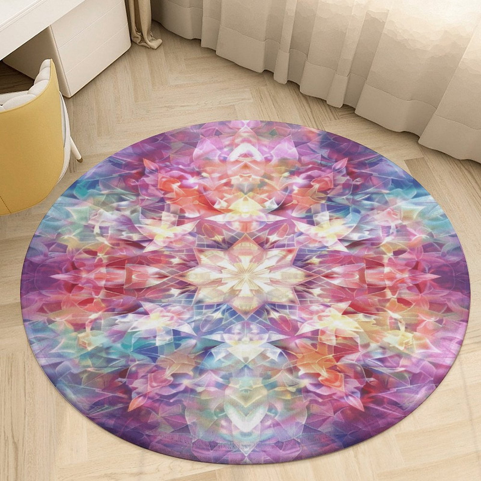 Kaleidoscope Mandala Colorful Floral Boho Round Rugs -Washable Non-Slip ...