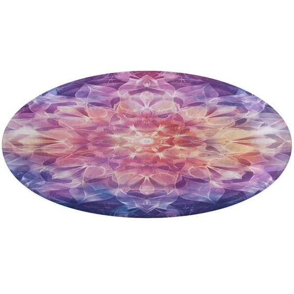 Kaleidoscope Mandala Colorful Floral Boho Round Small Area Rug, Print Non Slip Washable Floor Mat, Soft Throw Rug for Living Room, Powder Room Entryway, Bathroom, Bedside