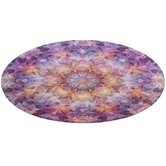 Kaleidoscope Mandala Colorful Floral Boho Round Small Area Rug, Print Non Slip Washable Floor Mat, Soft Throw Rug for Living Room, Powder Room Entryway, Bathroom, Bedside