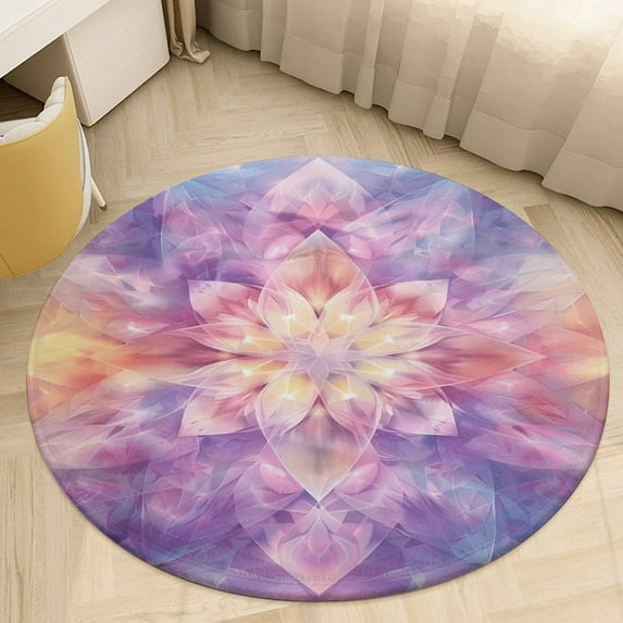 Kaleidoscope Mandala Colorful Floral Boho Round Small Area Rug, Print Non Slip Washable Floor Mat, Soft Throw Rug for Living Room, Powder Room Entryway, Bathroom, Bedside