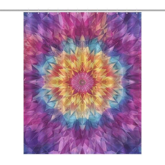 Kaleidoscope Mandala Colorful Floral Boho Shower Curtain for Bathroom with 12Hooks, Polyester Fabric Thick Shower Curtain Washable Waterproof Curtain