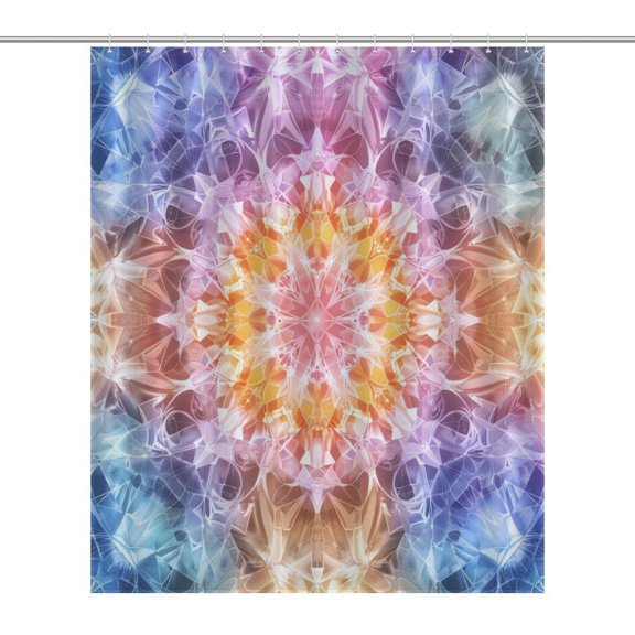Kaleidoscope Mandala Colorful Floral Boho Shower Curtain for Bathroom with 12Hooks, Polyester Fabric Thick Shower Curtain Washable Waterproof Curtain