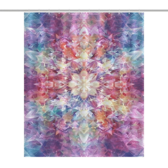 Kaleidoscope Mandala Colorful Floral Boho Shower Curtain for Bathroom with 12Hooks, Polyester Fabric Thick Shower Curtain Washable Waterproof Curtain