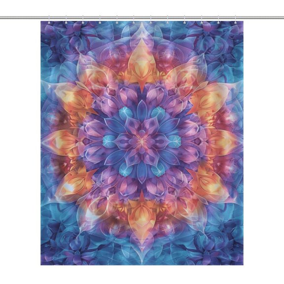 Kaleidoscope Mandala Colorful Floral Boho Shower Curtain for Bathroom with 12Hooks, Polyester Fabric Thick Shower Curtain Washable Waterproof Curtain