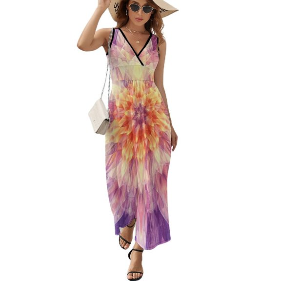 Kaleidoscope Mandala Colorful Floral Boho Sleeveless Dress Woman Fashion Long Dresses Women's Summer Suit Dress 2025